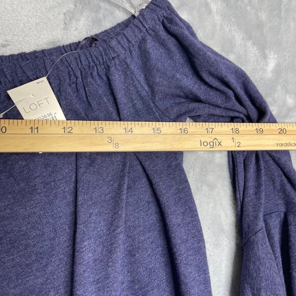 New Loft Velvet Trim Off The Shoulder Bell Sleeve Top Womens S Blue Boho Hippie - Picture 6 of 9